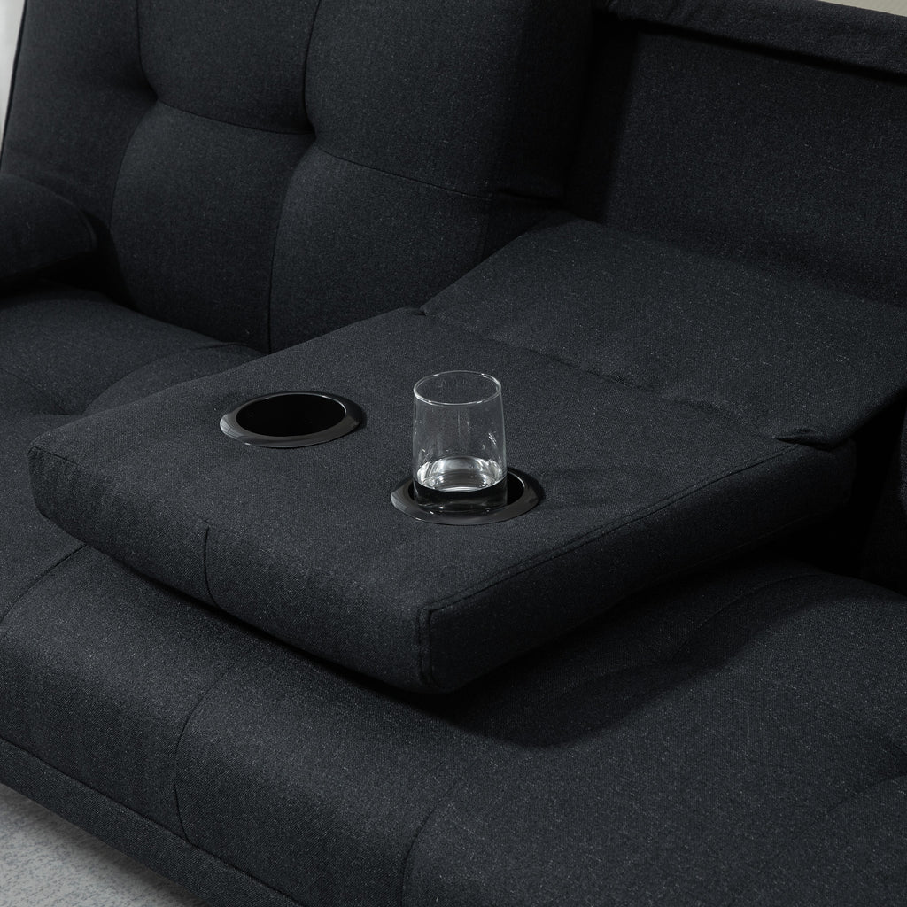Canapé convertible 3 places, canapé-lit rembourré avec dossier réglable 3 niveaux, 2 coussins et 2 porte-gobelets intégrés, tissu de lin, pour salon, chambre d'amis, petit espace, gris-8