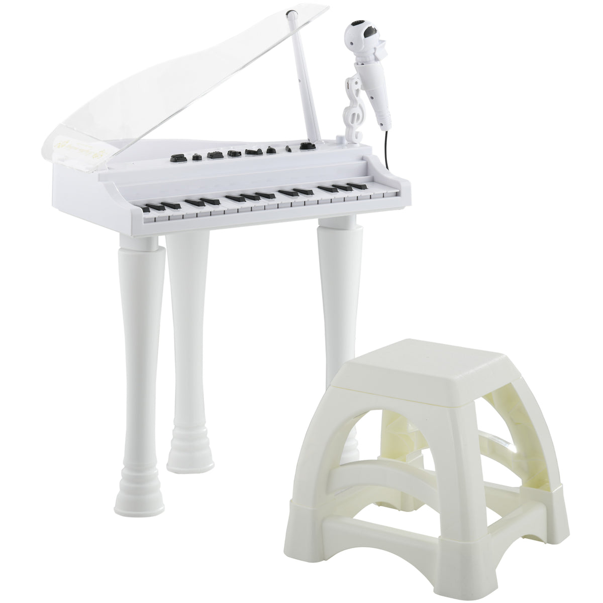 Piano enfant électronique 32 touches multifonctions avec micro haut parleur tabouret couvercle lumineux LED blanc