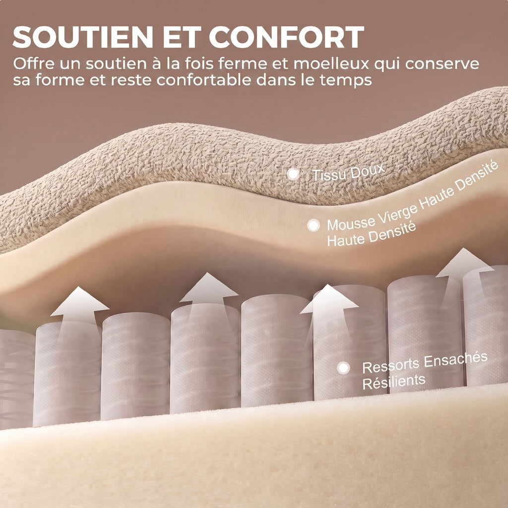 Canapé 3 Places 233 cm, Canapé Salon en Chenille Moderne avec Assise Profonde, Accoudoirs Larges, Beige-4