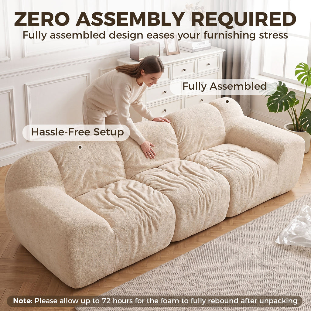 Canapé 3 Places 233 cm, Canapé Salon en Chenille Moderne avec Assise Profonde, Accoudoirs Larges, Beige-7