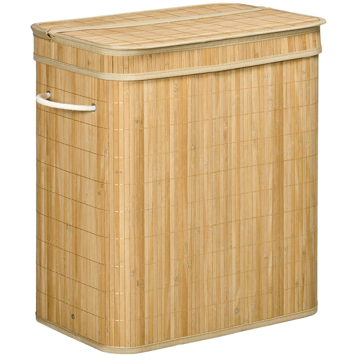 Panier à linge en bambou avec couvercle et poignées capacité 90 litres avec 2 sections et un sac amovible en tissu - 54,2 x 35,2 x 59,5 cm-0