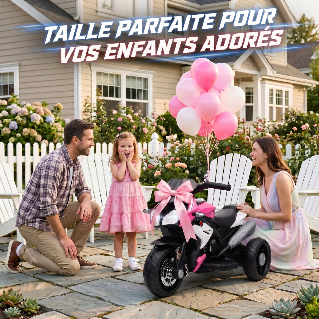 Moto électrique enfants 3 roues 6 V, voiture électrique enfants 3 à 5 ans, effets lumineux et sonores, 86x42x52cm, rose