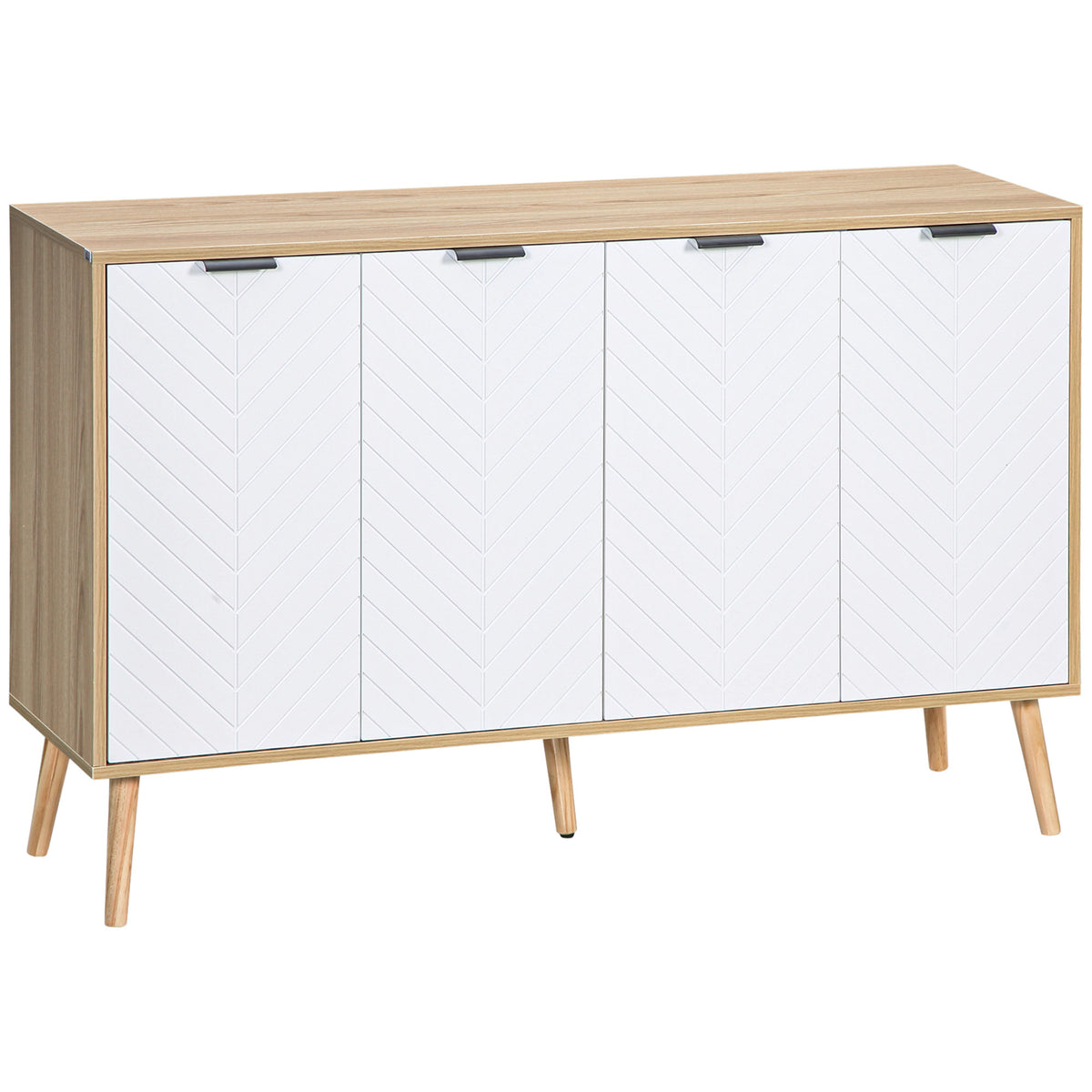 Buffet bas meuble de rangement 2 placards 4 portes motif chevrons étagères réglables 120 x 35 x 77,4 cm blanc-0