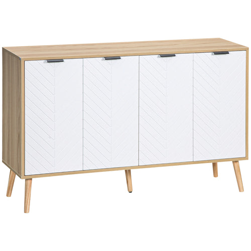 Buffet bas meuble de rangement 2 placards 4 portes motif chevrons étagères réglables 120 x 35 x 77,4 cm blanc-0
