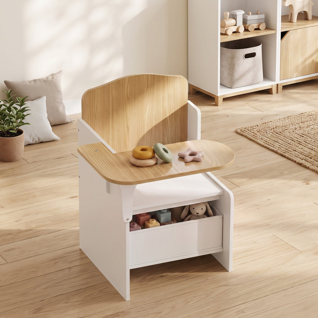Bureau et chaise pour enfants avec bac de rangement, ensemble table d'activité 2-en-1 pour dessin lecture et jeux, blanc-7