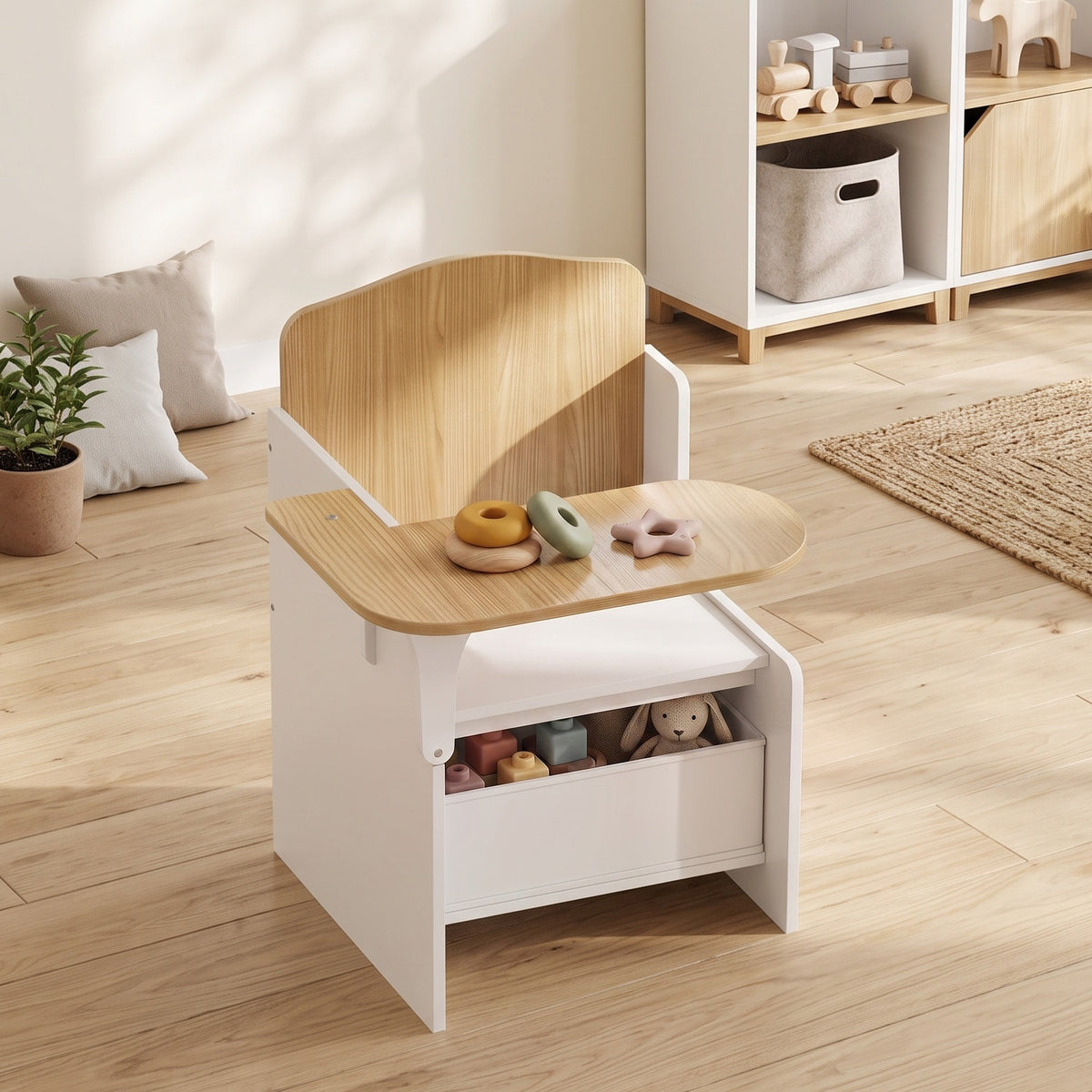Bureau et chaise pour enfants avec bac de rangement, ensemble table d'activité 2-en-1 pour dessin lecture et jeux, blanc-7