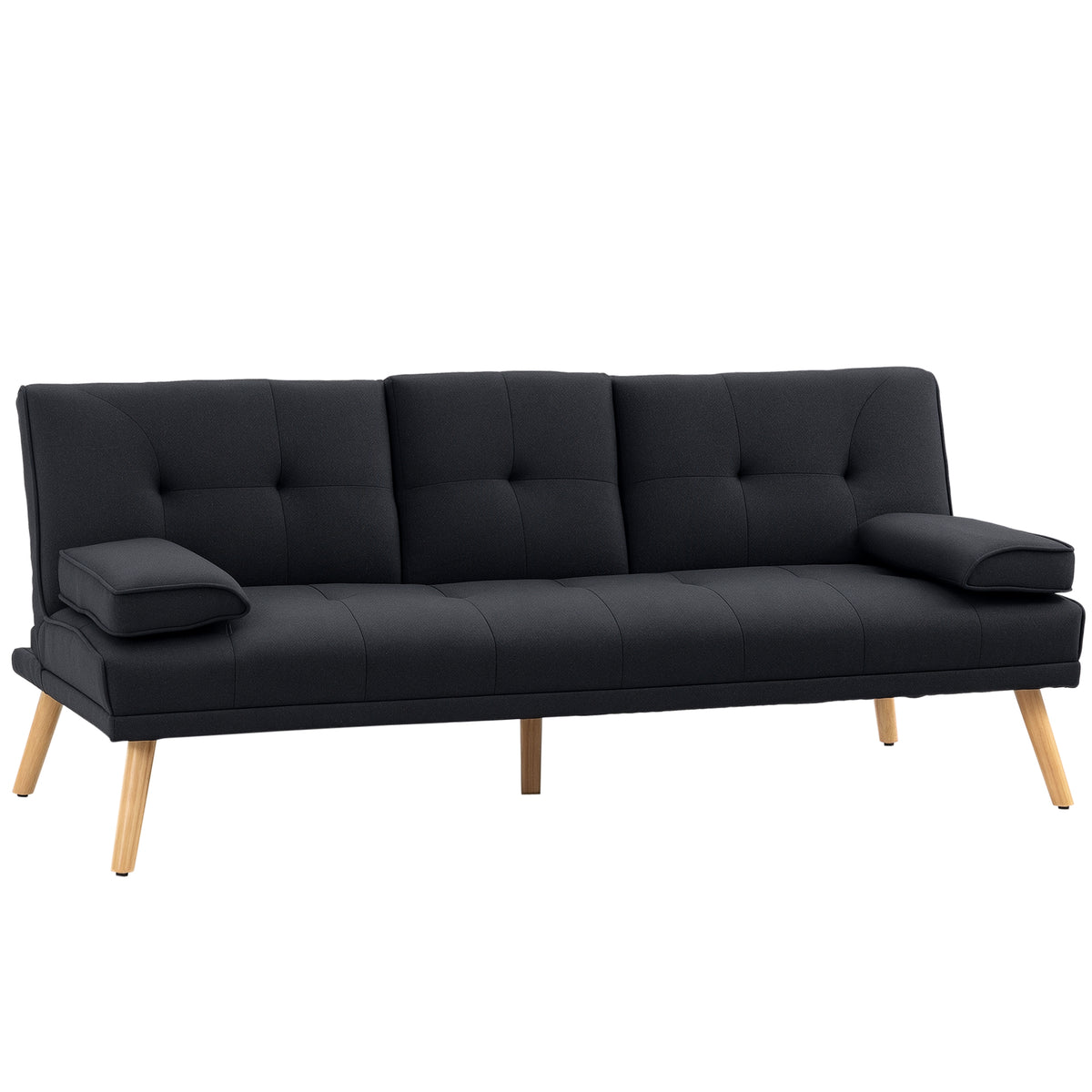 Canapé convertible 3 places, canapé-lit rembourré avec dossier réglable 3 niveaux, 2 coussins et 2 porte-gobelets intégrés, tissu de lin, pour salon, chambre d'amis, petit espace, gris-0