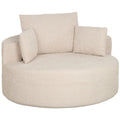 Pouf Canapé Rond en Chenille, Grande Assise, 2 Coussins, 1 Dossier, 1 Traversin, Charge 250kg, 130x130x82cm, Crème