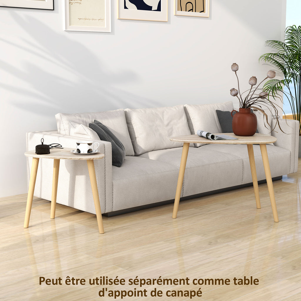Lot de 2 tables basses gigognes design scandinave pieds en bois et plateau en bois, aspect naturel-5