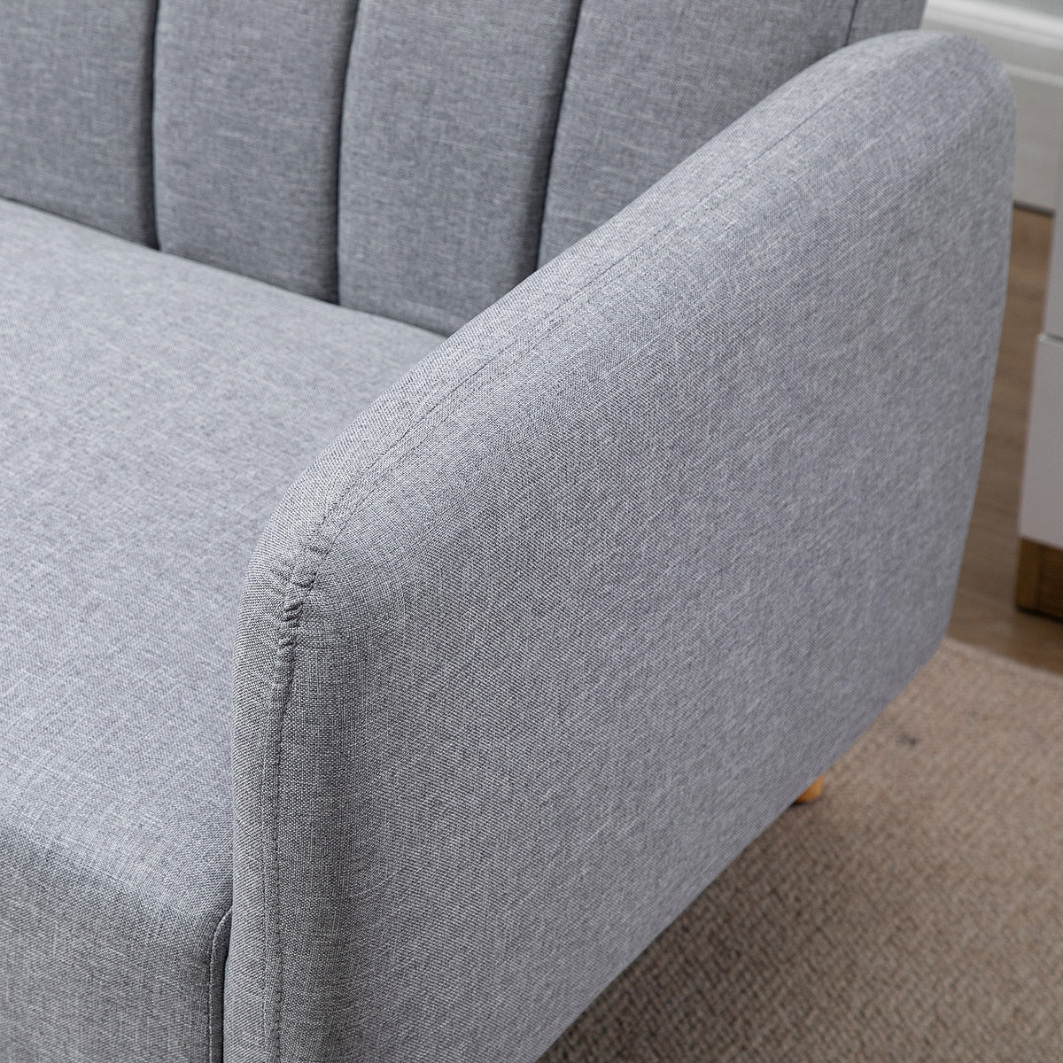 Canapé Convertible 2 Places Design scandinave Dossier inclinable 3 Positions Pieds Bois Tissu Aspect Lin Gris
