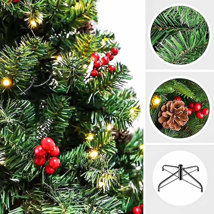 LED-es műfenyő, 150 cm – 180 meleg fehér LED-del