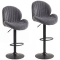 Lot de 2 Tabourets de Bar, Hauteur Réglable, Pivotant 360°, Siège Rembourré, Dossier et Repose-pieds, Gris-0