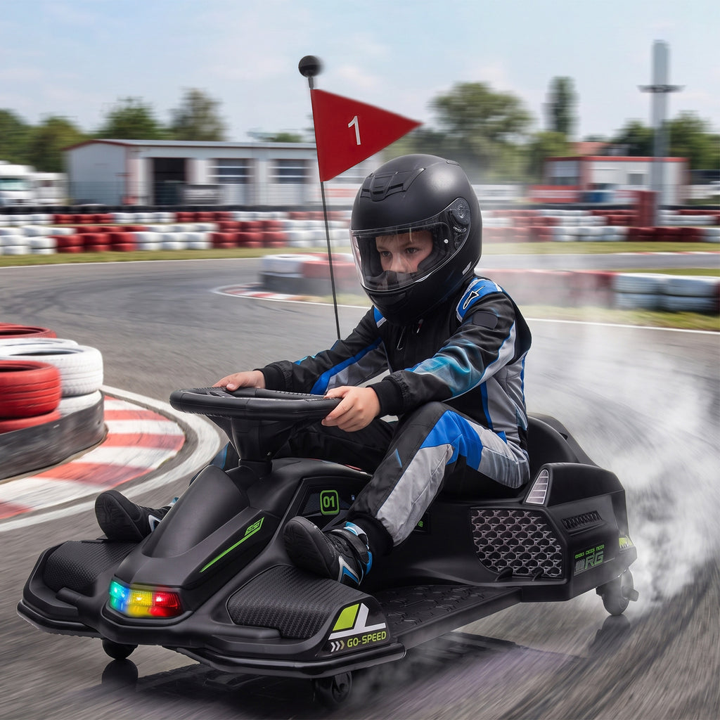 Kart électrique pour enfant 12V, karting enfant, vitesse réglable 3-8 km/h, mode de dérive, 90 x 53 x 99 cm, noir