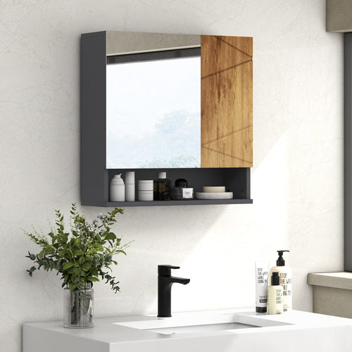 Armoire murale miroir de salle de bain placard de rangement 2 portes 55 x 17 x 55 cm naturel gris foncé-1