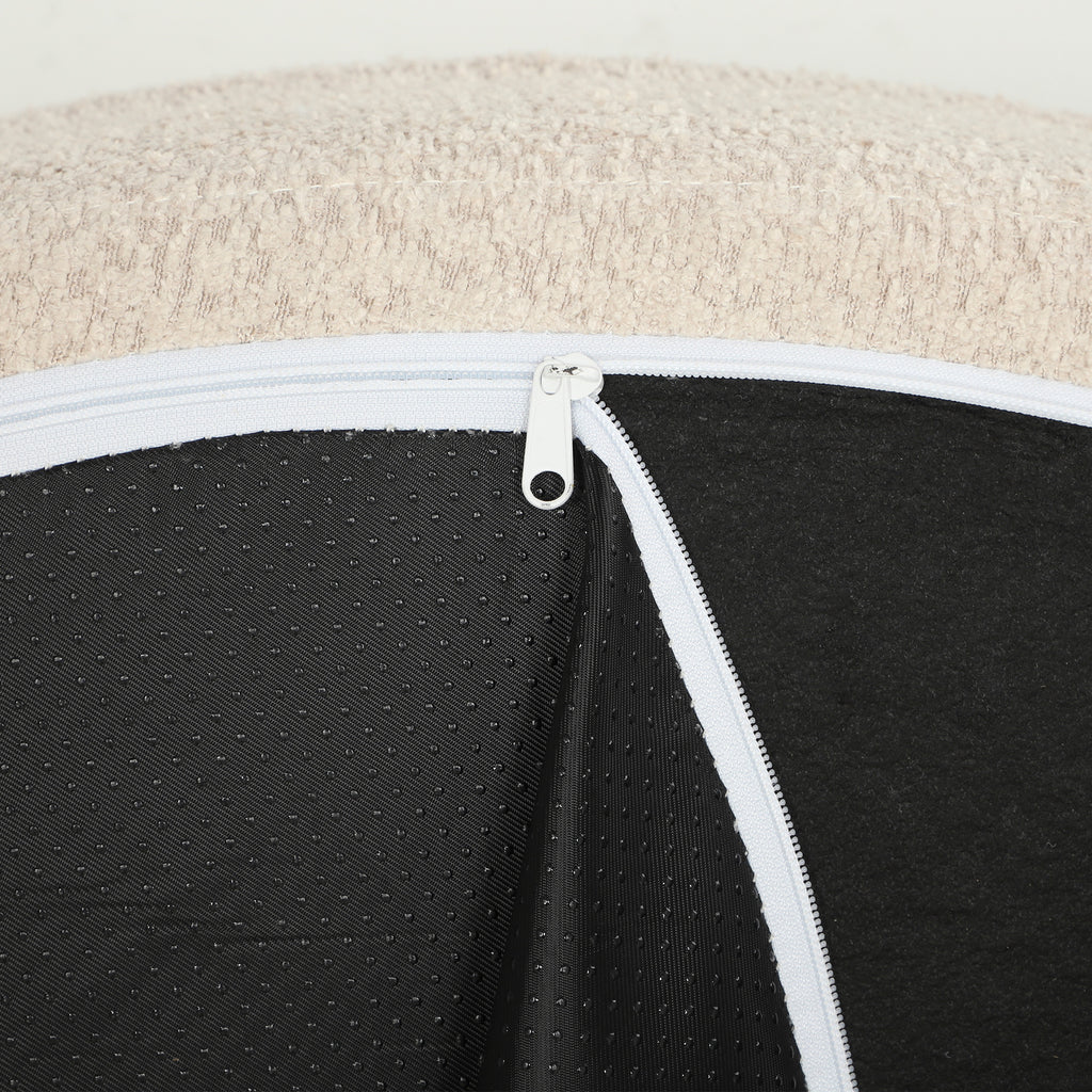 Pouf Canapé Rond en Chenille, Grande Assise, 2 Coussins, 1 Dossier, 1 Traversin, Charge 250kg, 130x130x82cm, Crème