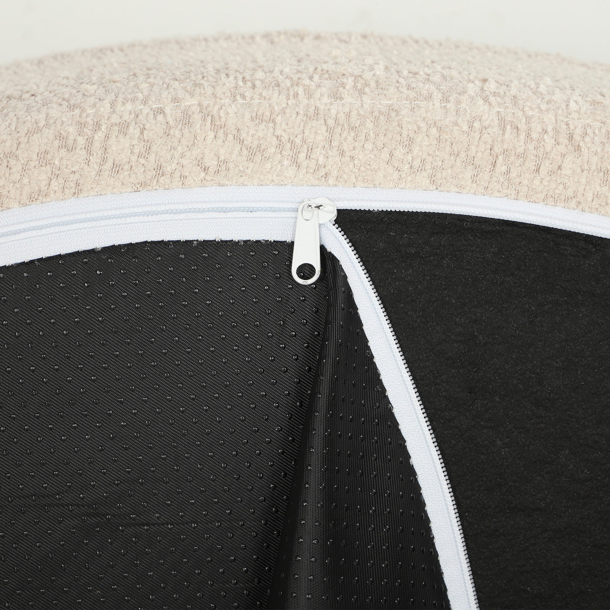 Pouf Canapé Rond en Chenille, Grande Assise, 2 Coussins, 1 Dossier, 1 Traversin, Charge 250kg, 130x130x82cm, Crème