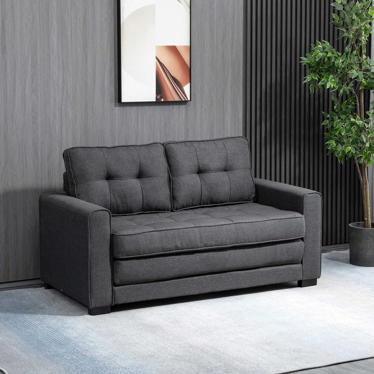 Canapé droit convertible 2 places - dossier capitonné - 147,5 x 75 x 85 cm - gris