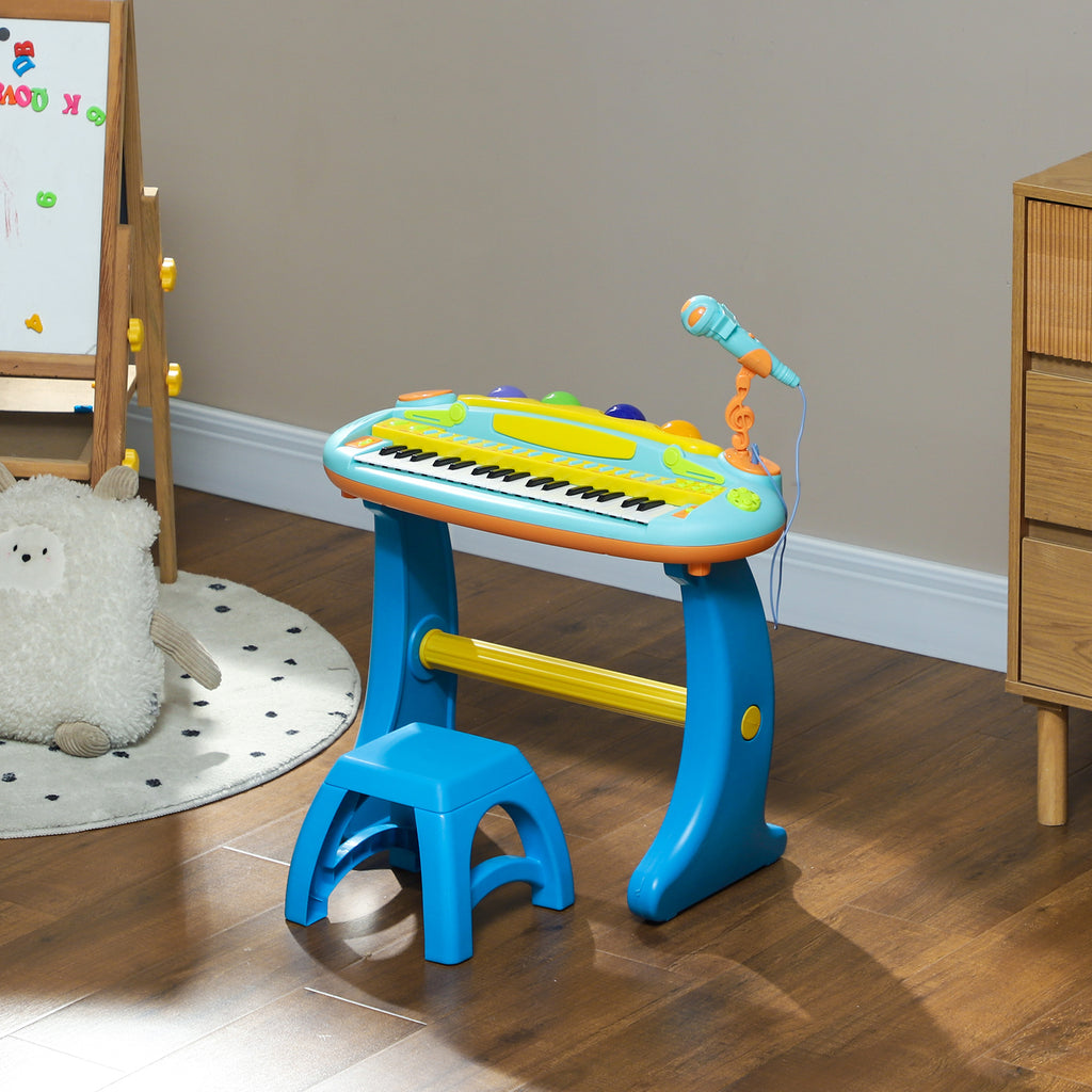 Piano enfant électronique 37 touches, avec micro, tabouret, lumière LED, fonction d'enregistrement et de relecture