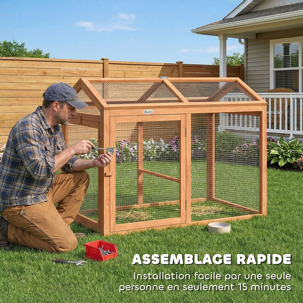 Enclos Poulailler en Bois avec Perchoir et Doubles Portes, Poulailler modulable pour jardin 104 x 70,5 x 84 cm, Orange-7