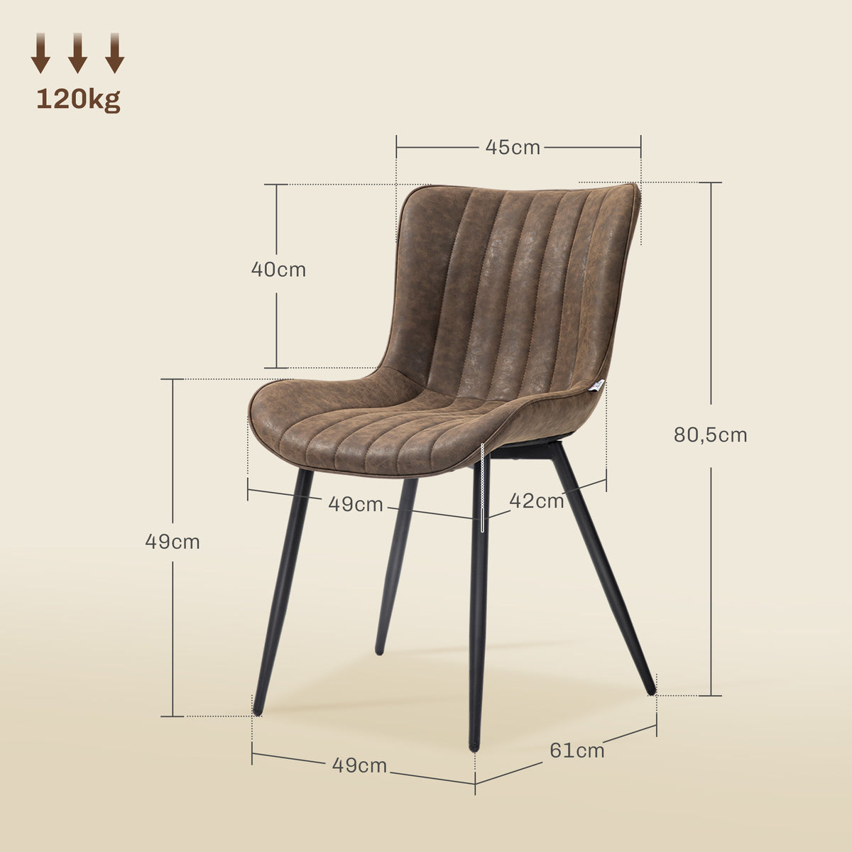 Lot de 2 chaises de salle à manger design moderne et capitonné pour salon, salle à manger, chambre à coucher, marron-2