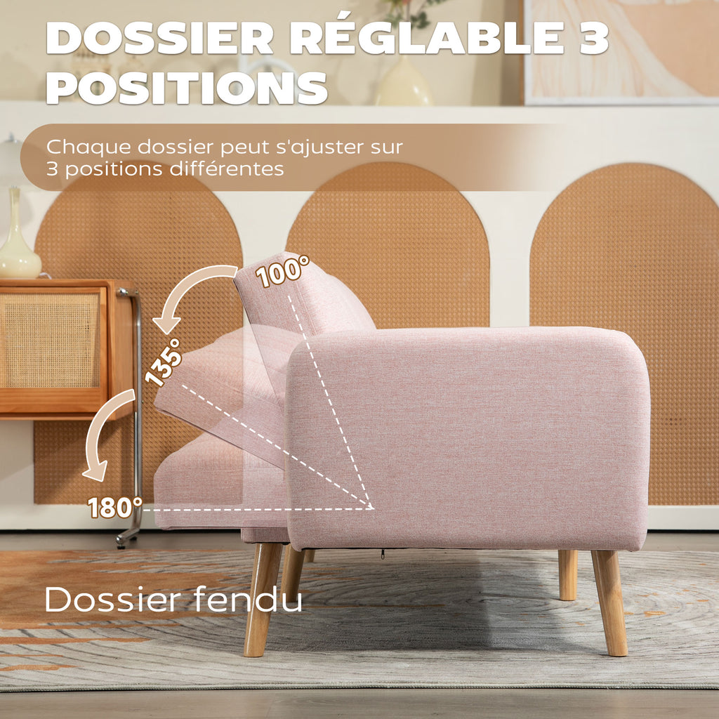 2 Személyes Ágyékanapé – Skandináv Design, Rózsaszín, Len Hatású Szövet