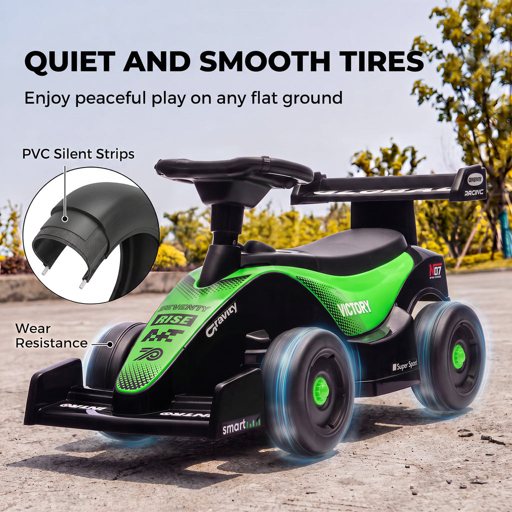 Porteur enfants voiture F1, véhicule à pousser avec volant musical, roues silencieuses et coffre, 18-36 mois, vert-8