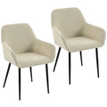 Lot de 2 chaises de salle à manger, chaises de cuisine rembourrées en velours côtelé avec accoudoirs et dossier, crème-0