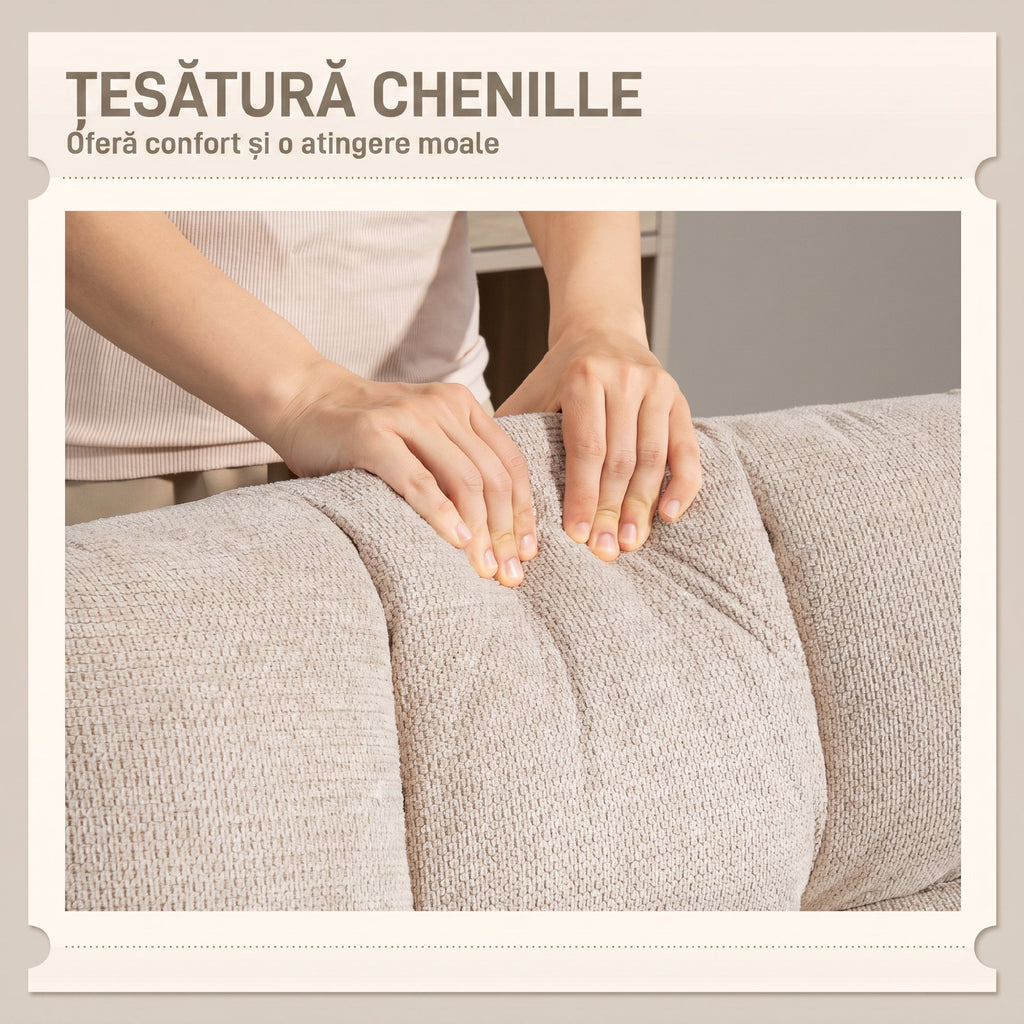 Fauteuil Salon sans Accoudoirs, Chaise Pivotante en Tissu Chenille, Assise Large, 75 x 95 x 90 cm, Crème-6