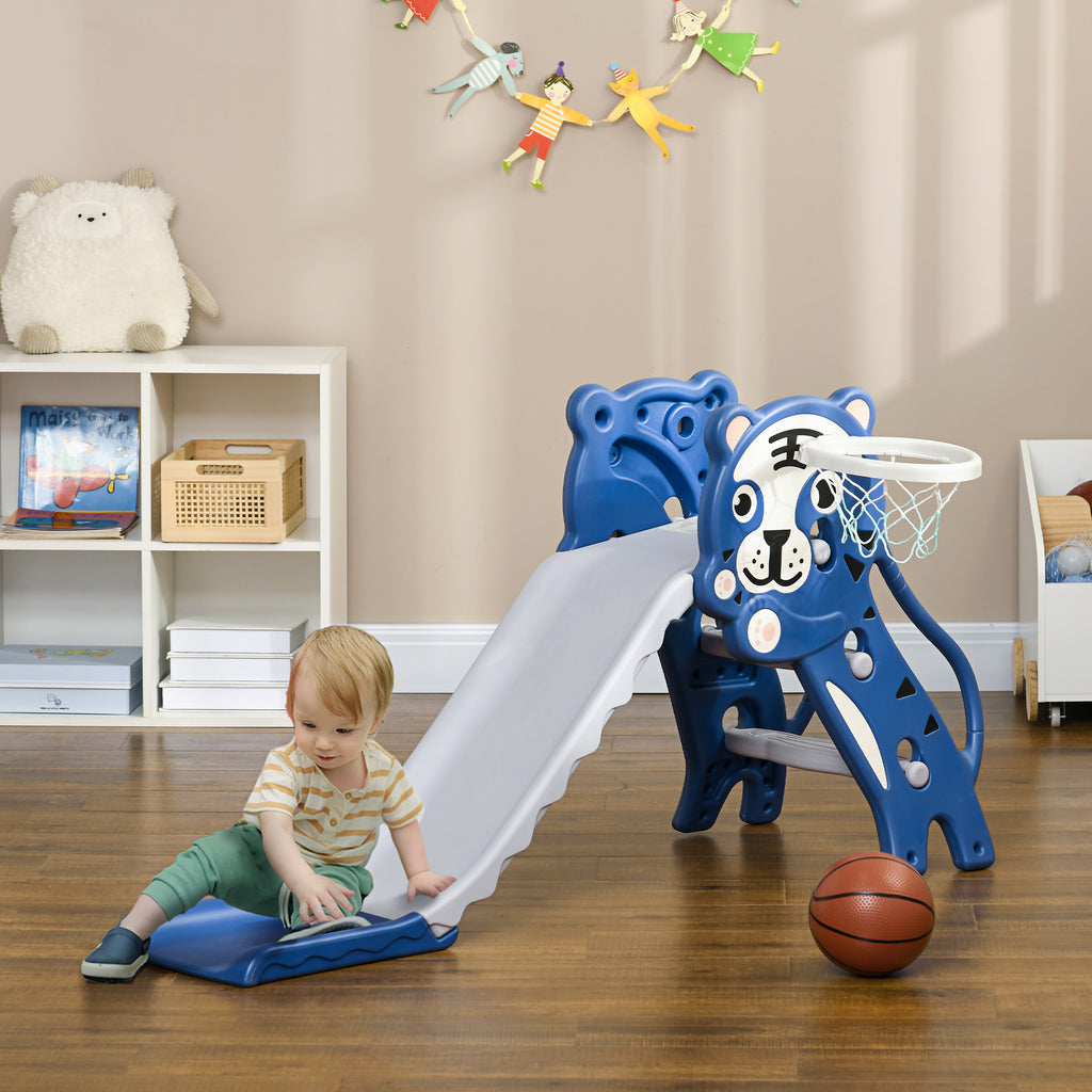 Toboggan pour enfants, toboggan intérieur pour enfants, avec panier de basket, thème tigre, de 18 à 36 mois, bleu-9