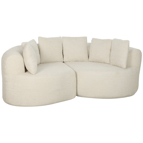 Canapé 3 Places Incurvé en Chenille 188 cm, Canapé Salon avec Assise Profonde, 6 Coussins, Rembourrage Épais, Crème-0