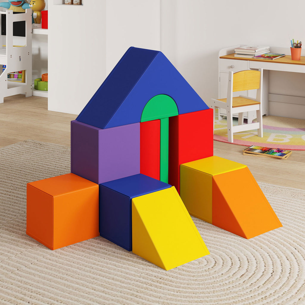 Parcours motricité bébé 11PCS, module motricité bébé en mousse EPE avec housse en revêtement synthétique, blocs mousse de construction, jouets éducatifs pour enfants de 1-3 ans, multicolore