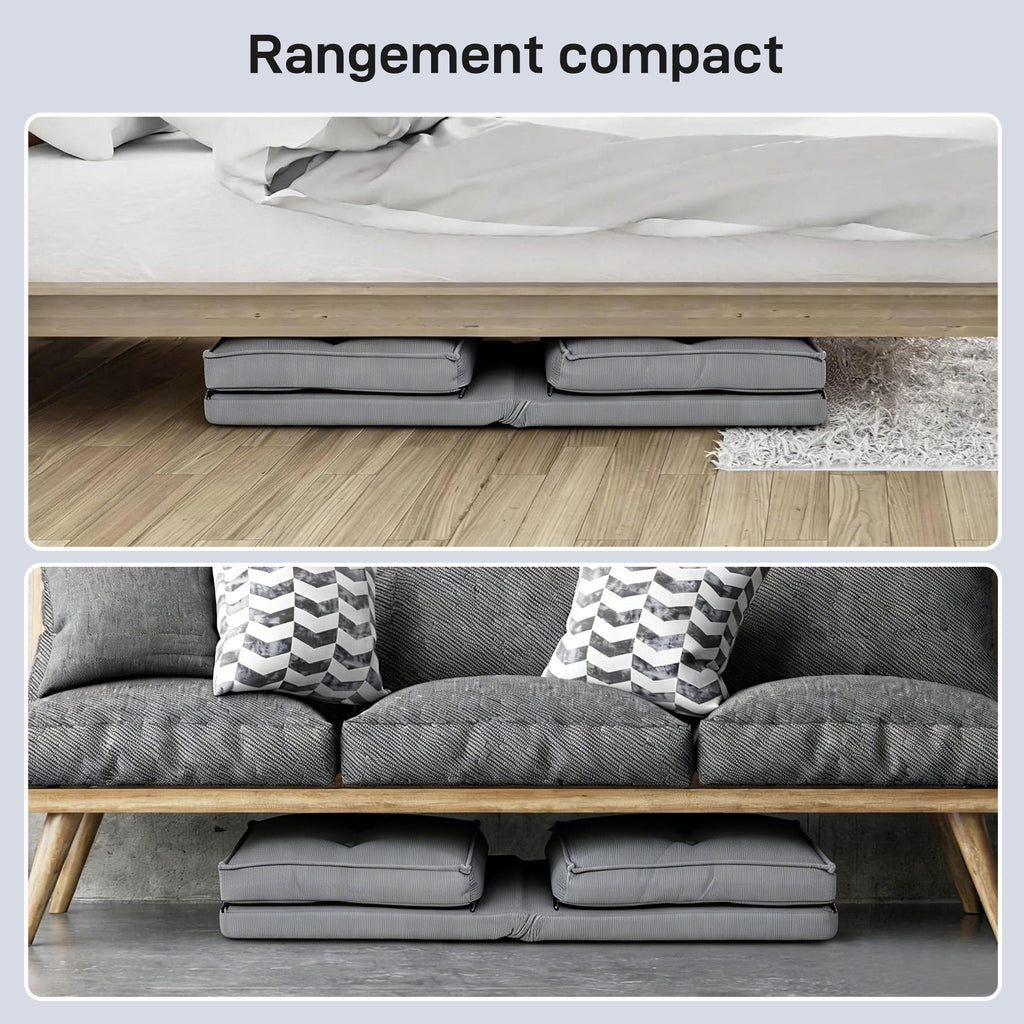 Fauteuil de sol pliable en velours côtelé, matelas de sol avec dossier réglable en 5 positions, 59 x 230 x 15 cm, gris-7