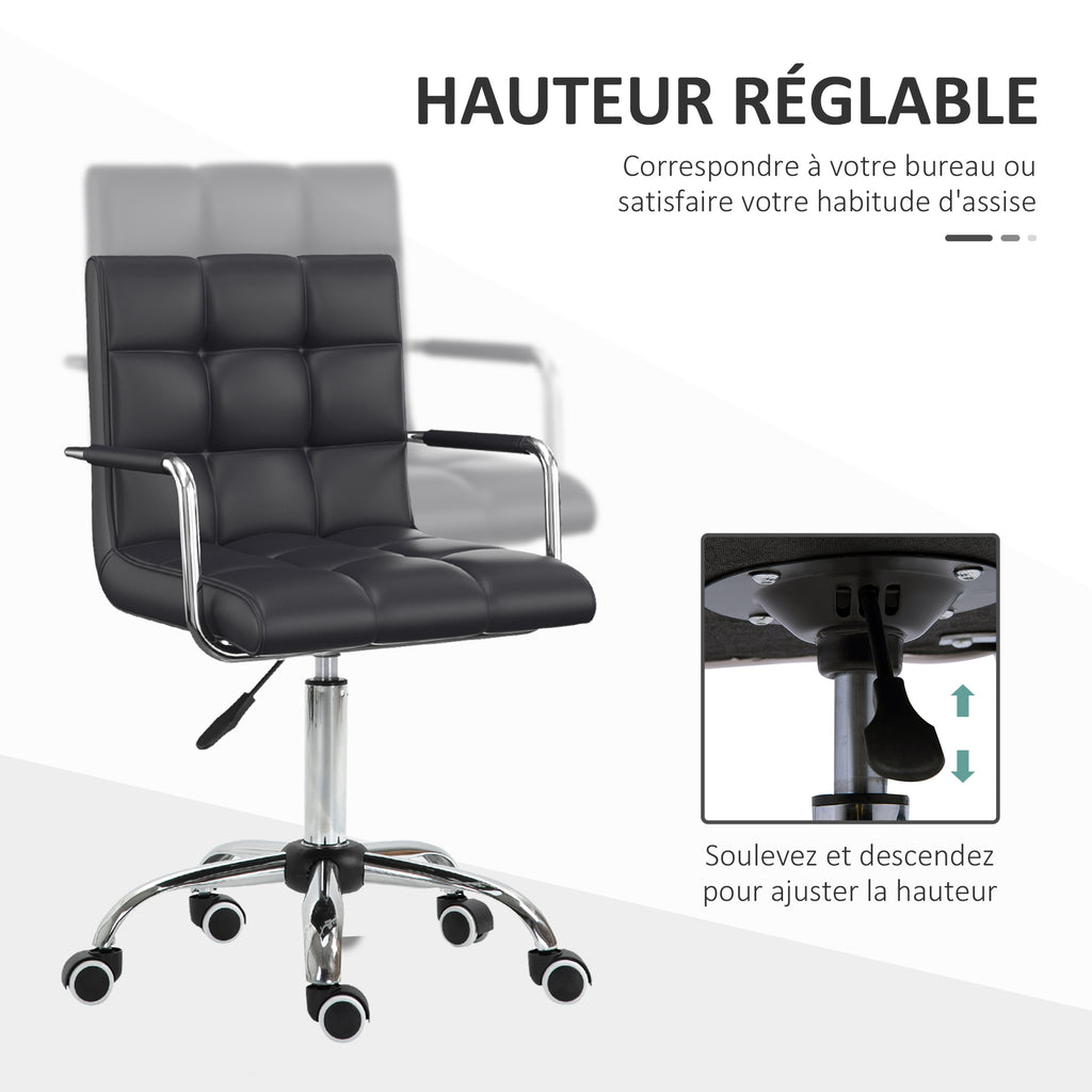 Chaise de bureau fauteuil manager pivotant hauteur réglable revêtement synthétique capitonné noir-3