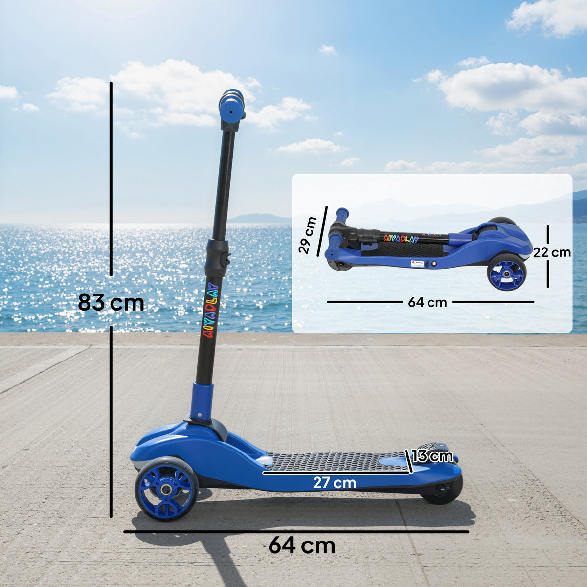 Trottinette électrique pour enfant 6 à 10 ans, pliable 3 roues démarrage zéro, vitesse maximale 8 km/h 64x29x83cm bleu-2