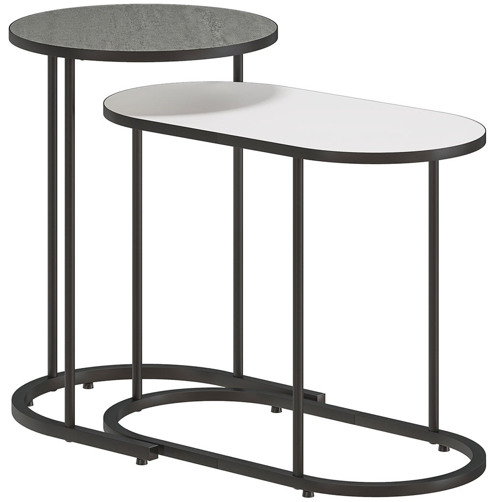 Lot de 2 tables basses gigognes, tables d'appoint empilable style contemporain, cadre en métal gris et blanc-0