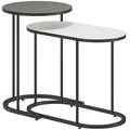 Lot de 2 tables basses gigognes, tables d'appoint empilable style contemporain, cadre en métal gris et blanc-0