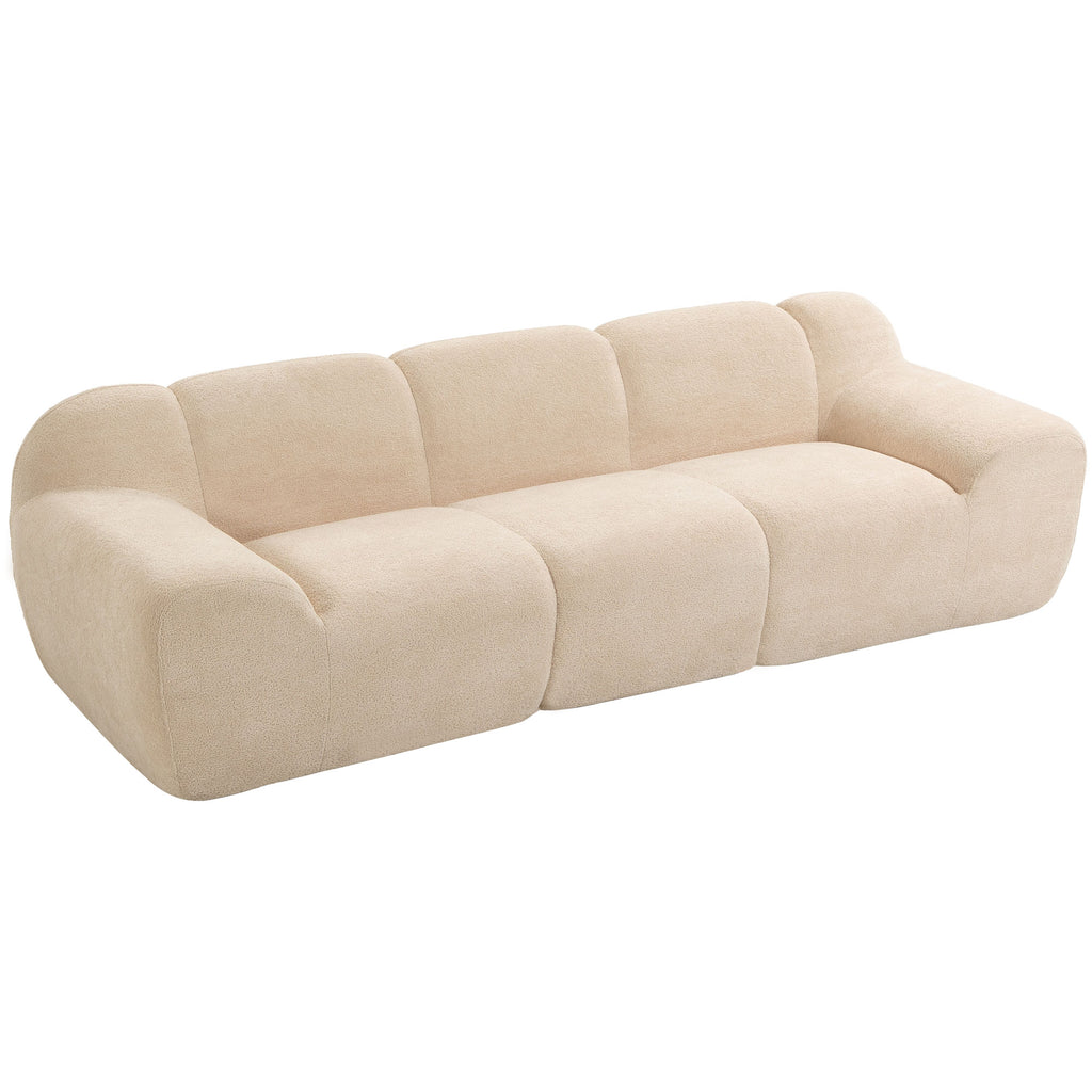 Canapé 3 Places 233 cm, Canapé Salon en Chenille Moderne avec Assise Profonde, Accoudoirs Larges, Beige-0