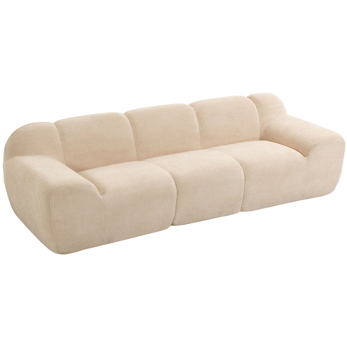Canapé 3 Places 233 cm, Canapé Salon en Chenille Moderne avec Assise Profonde, Accoudoirs Larges, Beige-0
