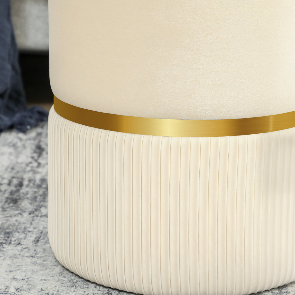 Pouf tabouret repose-pied coffre de rangement en velours côtelé 36 x 36 x 44 cm pour salon chambre beige-7