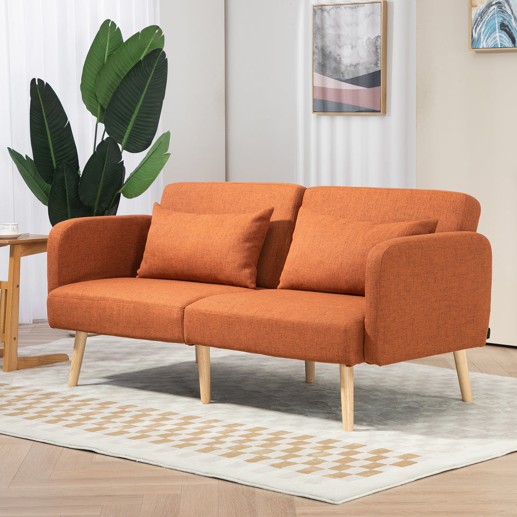 Canapé convertible 3 places design clic clac dossier inclinable et accoudoirs réglables tissu effet lin marron