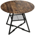 Table à manger ronde pour 4 personnes, Ø 100 x 76 cm, table de cuisine avec large plateau et étagère, brun rustique-0