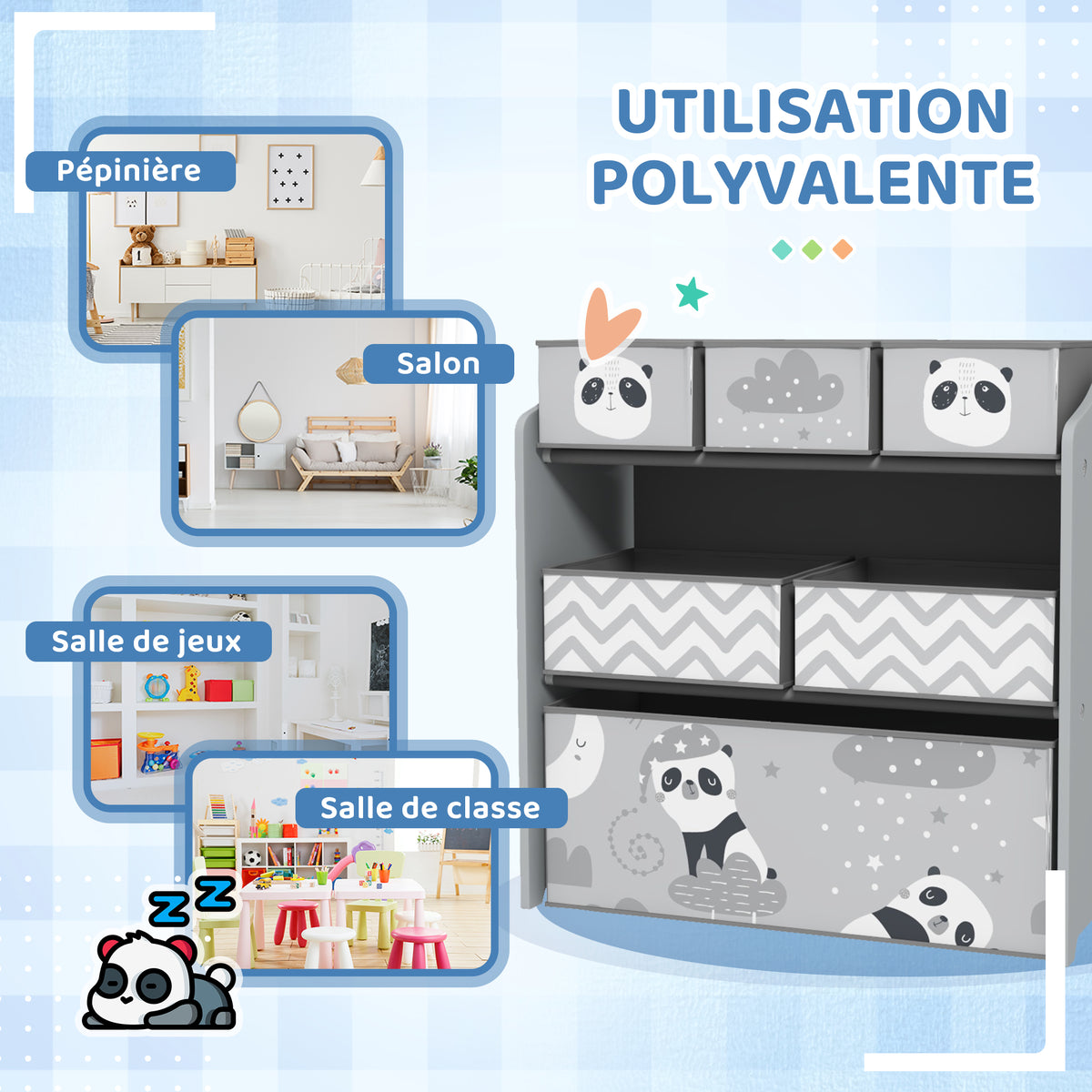 Meuble rangement enfant rangement jouet enfant 6 boîtes amovibles en tissu non tissé 63 x 30 x 66 cm gris-5