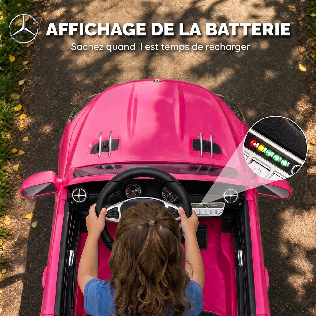 Voiture Électrique Enfants 12V Mercedes-Benz SL500, 3-5 km/h, 2 Moteurs, Télécommande 2,4G, pour 3-5 Ans, Rose