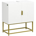 Meuble sous lavabo meuble de salle de bain avec placard double porte pieds en acier doré 60 x 30 x 65 cm blanc-0