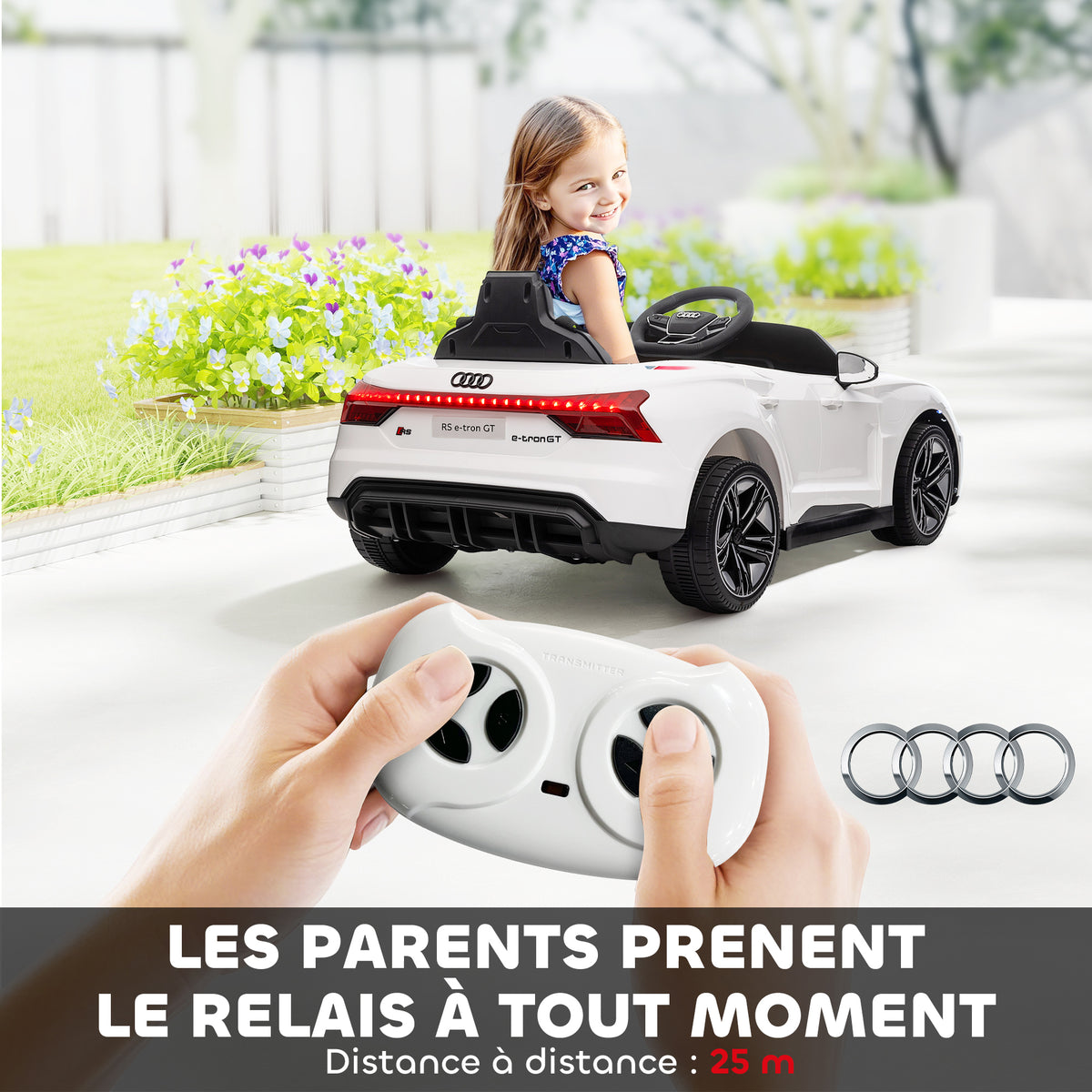 Voiture électrique enfant 12 V - véhicule électrique avec télécommande parentale fournie - V. Max. 5 Km/h - effets sonores, lumineux - Audi RS E-tron GT blanc