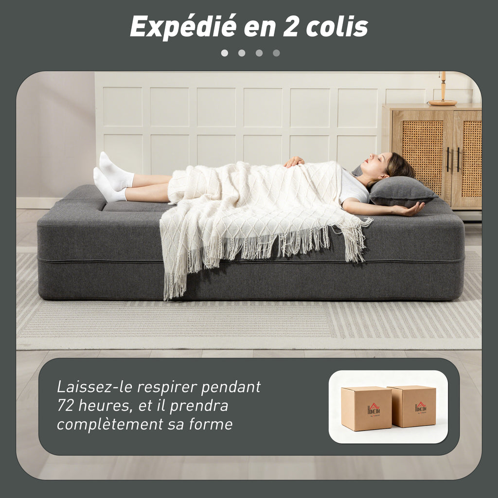 Canapé convertible 2 places, canapé-lit en chenille, assise et accoudoirs larges 2 coussins, entièrement compressé, gris-8