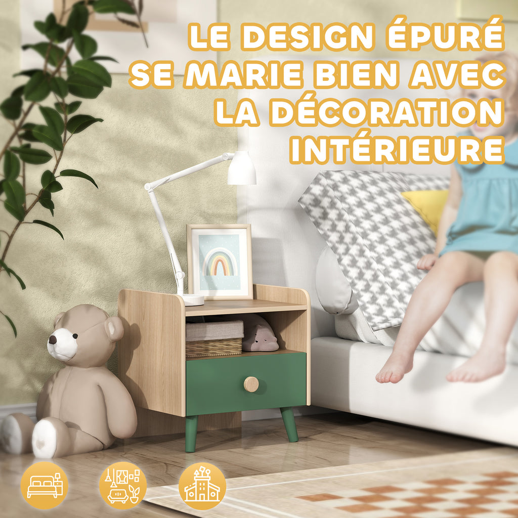 Table de chevet enfant table de nuit enfant avec tiroir et niche, petite table d'appoint en bois pour chambre d'enfant-4