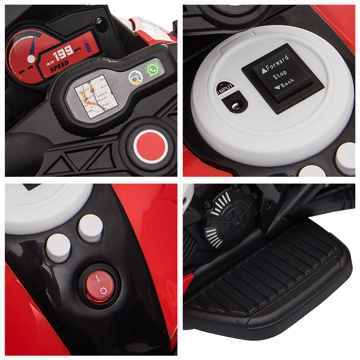 Moto électrique enfants 3 roues 6 V, voiture électrique enfants avec effets lumineux et sonores, vitesse 3 km/h, pour 3 à 5 ans, charge 25 kg, noir et rouge