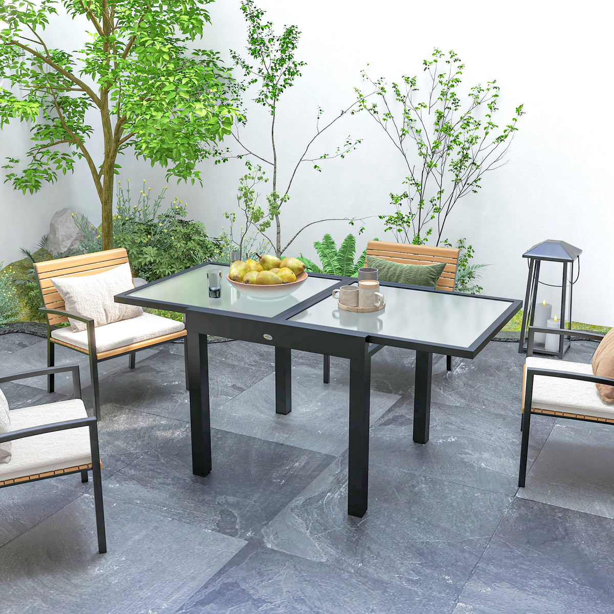 Table Extensible de Jardin Grande Taille dim. dépliées 160 x 80 x 75 cm Aluminium Plateau Verre trempé transparent-7