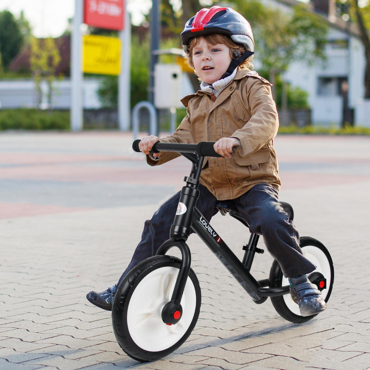 Vélo Enfant draisienne 2 en 1 roulettes et pédales Amovibles Roues 12" Hauteur Selle réglable pour enfants de 2 à 5 ans Acier Noir